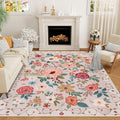 DUKINO 6x9 Area Rug, Floral Rugs for Living Room, Lightweight Non Slip Washable Rug, Indoor Low Pile & Non-Shedding Boho Design Rugs for Bedroom, Living Room, Dining Room, Beige