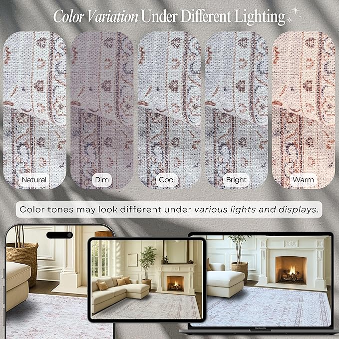 Fame Rugs Turkish Rug. Washable Vintage Oriental Antique Inspired Traditional Doormat Small Modern Area Rugs Luxury Entryway Entry Bedroom Bathroom Kitchen (411CC, 2'5 x 6'9)
