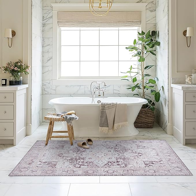 Washable Area Rug, Modern Farmhouse, Vintage, Turkish, Bohemian, Distressed, Oriental, Traditional, Rugs for Living Room, Dining, Bedroom, Office, Entryway, Foyer, (861PP, 2' x 3')