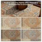 Kokia 9x12 Washable Area Rugs Terracotta with Vintage Orient Design, Soft Rug for Living Room or Bedroom, Non-Slip Low Pile Stain Resistance Features, Distressed Medallion Pattern
