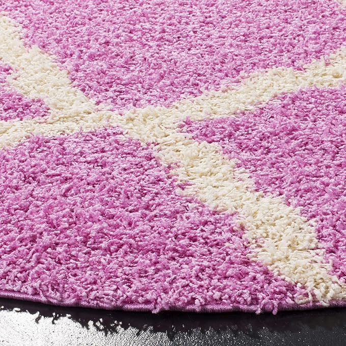 SAFAVIEH Dallas Shag Collection Area Rug - 6' Round, Pink & Ivory, Trellis Design, Non-Shedding & Easy Care, 1.5-inch Thick Ideal for High Traffic Areas in Living Room, Bedroom (SGD257I)