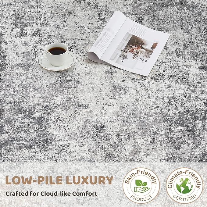 Square Area Rugs : Washable 5x5 Neutral Modern Abstract Carpet for Living Room Bedroom - Soft Floor Mat with Non Slip Backing for Kitchen Nursery Dorms Farmhouse Home Decor - Grey