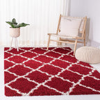 SAFAVIEH Dallas Shag Collection Area Rug - 5'1" x 7'6", Red & Ivory, Trellis Design, Non-Shedding & Easy Care, 1.5-inch Thick Ideal for High Traffic Areas in Living Room, Bedroom (SGD257Q)