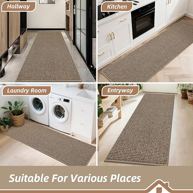 BEQHAUSE Hallway Runner Rugs 2x8, Hallway Rug Non-Slip Washable(Rolled-Up NO Creases), Runner Rug Absorbent Stain Resistant Hall Rug Carpet Runner, Entryway Rugs Floor Mat Laundry Room Rugs, Taupe