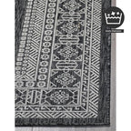 FH Home Flat Woven Outdoor Rug - Waterproof, Easy to Clean, Stain resistant - Premium Polypropylene Yarn - Bordered Moroccan - Patio, Deck,Porch,Balcony,Laundry - Accra - Charcoal - 3ft 11in x 5ft 6in