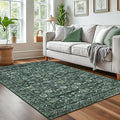Vintage 4x6 Living Room Washable Rug, Dark Green Non-Slip Soft Bedroom Area Rug Thin Printed Faux Wool Floor Super Soft Carpet Throw Rugs for Nursery Playroom Dining Room Indoor Office