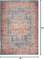 GLN Rugs Traditional Collection - Machine Washable Area Rug, Traditional Washable, Non Slip, Low Pile Chenille Rug, Living Room, Bedroom, Kitchen Rug (3' x 5' Terra/Green)