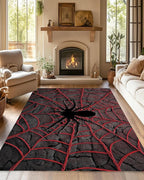 Red Spider Cool Washable Living Room Area Rug, Low Profile Abstract Pattern, Non-Slip Backing Carpet for Kitchen, Bedroom, Dining Room