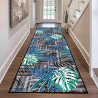 2x7 ft Runner Rug Tropical Blue - Non-Slip Low-Pile & Washable for Hallway, Living Room, Bedroom - Botanical Leaf Print Plush Soft - No Linting Easy Clean Indoor Carpet
