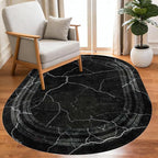 Black Grey Striped Texture Bordered Rugs 8x10 Modern Minimalist Indoor Large Area Rug for Living Room Bedroom Dining Room Soft Faux Wool Non Slip Floor Mats Entrance Bathroom Home Office Oval Carpet