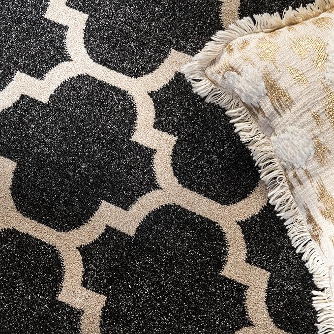 Rugs.com Lattice Collection Rug – 7' x 10' Black Medium Rug Perfect for Bedrooms, Dining Rooms, Living Rooms