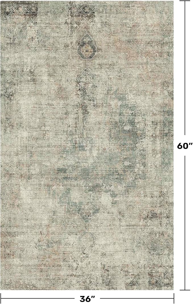 Moss Green Farmhouse 3x5 Large Entryway Rugs Indoor - Non Slip Washable Area Rug for Kitchen, Laundry Room, Low Pile Soft Carpet for Bedroom, Stain Resistant Vintage Indoor Decor