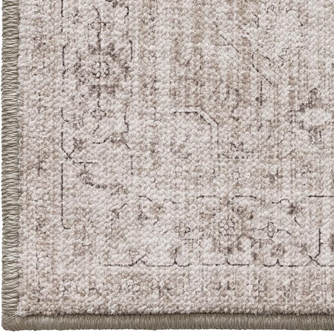 LUMI 8x12 Washable Area Rug for Living Room, Ultra Soft Vintage Rugs with TPE Non Slip Backing, Stain Resistant, Low Profile Carpet High Traffic for Bedroom, Dining Room