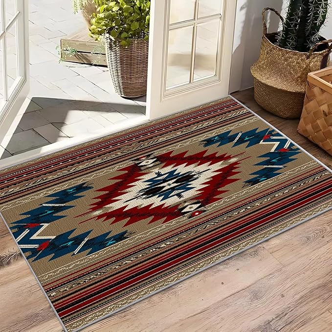 Navajo Rugs for Living Room - 5x6ft - Southwestern Tribal Ethnic Rustic Cabin Rug for Bedroom Non Slip Low Pile Machine Washable Area Rugs, Navajo Carpets House Decor & Gifts