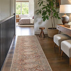 Bavni Boho Tribal Runner Rug 2'6"x7', Washable Hallway Carpet with Non-Slip Backing, Soft Low Pile Long Rug for Entryway, Kitchen, Bedroom, Living Room, Brick