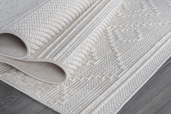 Beverly Rug Micro Loop Large Area Rug White 10x14 Modern Luxury Boho Geometric Durable Indoor Area Rugs for Living Dining Room Office Stain Resistant Non Shedding Casual Indoor Carpet White 10 x 14