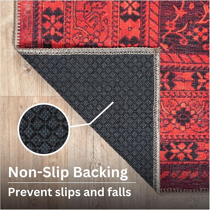 Bloom Rugs Washable Non-Slip 10x14 Rug - Red Traditional Bordered Area Rug for Living Room, Bedroom, Dining Room, and Kitchen - Exact Size: 10' x 14'