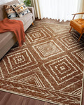 Area Rug 5x8 Rug Machine Washable Non-Slip Low Pile Print Pattern Western Rug for Living Room Bedroom Entryway Tribal Series-Yellowbrown/Cream