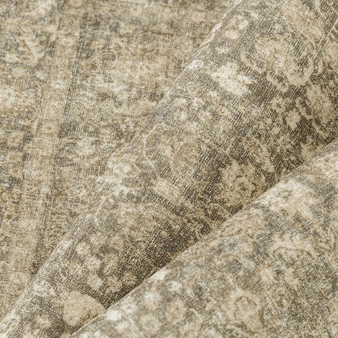 Brown Runner Rug 2x6 Hallway Machine Washable Kitchen Vintage Distressed Non Slip Long Carpet Indoor Retro Floral Bedroom Accent Throw Rug for Bathroom Office Laundry Dining Room