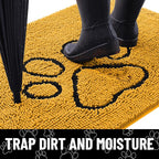 Smiry Dog Door Mat for Muddy Paws, Absorbent Dirt Trapper Non Slip Quick Dry Washable Chenille Mat for Mud Dogs, Entry Rug for Indoor and Outdoor (48x30 Inches, Golden Yellow and Black)