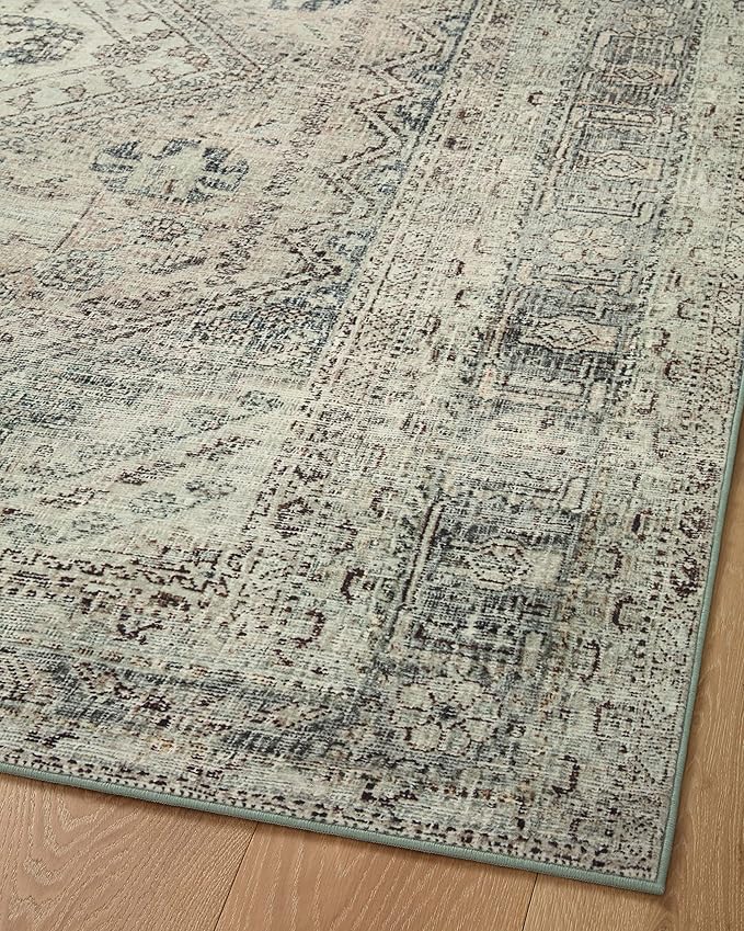 Loloi Magnolia Home by Joanna Gaines Sinclair Collection SIN-04 Natural/Sage 5'-0" x 7'-0", .25" Pile Height, Machine Washable, Area Rug
