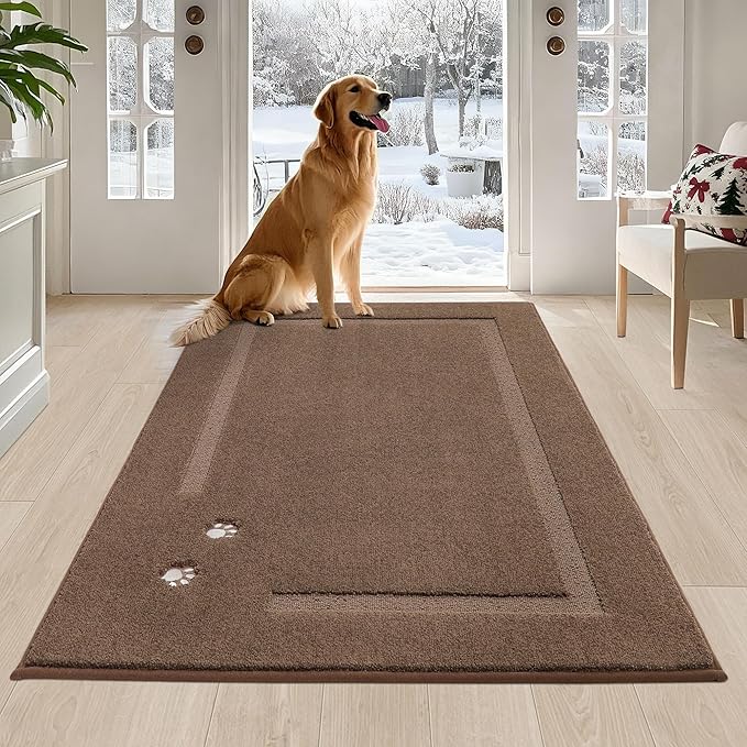 BEQHAUSE Dog Door Mat for Muddy Paws 36"x60" Dirt Trapper Absorbent Doormat Non Slip Entryway Rugs Washable Stain Resistant Welcome Floor Mat Soft Low-Profile for Front Back Door, Brown