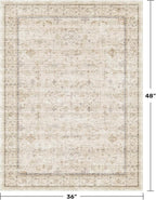 Vintage 3x4 Beige Indoor Rugs for Entryway - Geometric Pattern Washable Non Slip Rug for Kitchen, Bedroom, Laundry Room, Bathroom, Modern Farmhouse Home Décor, Low Pile & Soft Floral Carpet