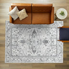 Fame Living Faded Oushak Rug, Turkish Vintage Floral Pastel Large Oversized Area Rugs for Living Room Dining Bedroom Kitchen Bathroom Nursery (848CrNv, 2' x 3')