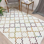 Alfa Rich 4x6 Moroccan White Washable Area Rugs for Living Room Bedroom Kitchen Decor Cotton Rug