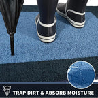 PURRUGS Dirt Trapping Door Mat 24" x 36", Non-Slip/Skid Machine Washable Entryway Rug, Shoes Scraper, Throw Rug, Super Absorbent Area Rug for Muddy Wet Shoes and Paws, Light Blue & Navy