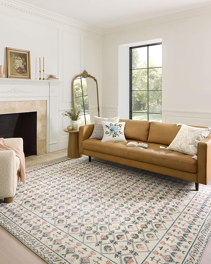 Loloi Rifle Paper Co. Eden Collection EDE-03 Lattice Ivory 3'-6" x 5'-6" Accent Rug feat. CloudPile™