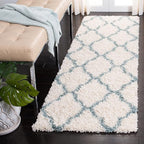 SAFAVIEH Dallas Shag Collection Runner Rug - 2'3" x 10', Ivory & Light Blue, Trellis Design, Non-Shedding & Easy Care, 1.5-inch Thick Ideal for High Traffic Areas in Living Room, Bedroom (SGD257J)