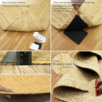 Flatweave Runner 4x10 Oval Kilim Jute Runner Hand Braided Jute Thick 0.27" Solid Pattern Black Beige Natural Oval Handmade Boho Indoor Outdoor Rugs for Hallway Enterway Stair Corridor