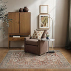 Bavni 3x5 Area Rug for Living Room Bedroom, Washable Boho Print Vintage Aesthetic Rug, Ultra-Thin Low Pile Rugs for Entryway Playroom with Non Slip Backing, Brick