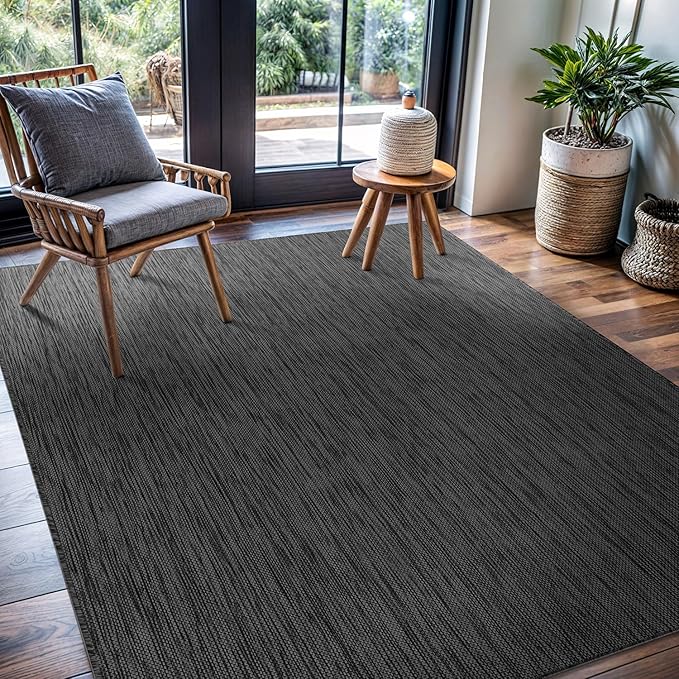 CAMILSON Outdoor Rug 10x14 Modern Area Rugs for Large Indoor and Outdoor Patios and Porches - Waterproof, Washable, Non-Shedding, Easy-to-Clean Outside Carpet (10 x 14, Solid - Dark Gray)