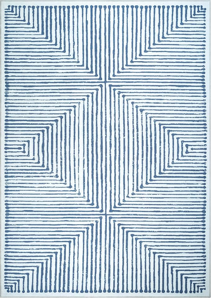 Bloom Rugs Washable Non-Slip 8' x 10' Rug - Blue/Ivory Striped Area Rug for Living Room, Bedroom, Dining Room, and Kitchen - Exact Size: 8' x 10'