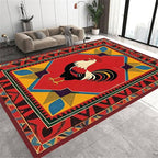 Country Rooster Rugs，5x8ft,Colorful Geometric Rooster Pattern Rug，Rooster Pattern Colorful Rug. Ethnic Vintage Design Non-Slip Washable Floor Mat for Living Room Bedroom Farmhouse Home Office