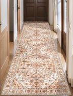 SERISSA Boho Washable Runner Rug, 2'6"x10' Long Non-Slip Vintage Peach Cream Hallway Kitchen Stair Runner Rug Ultra Soft Print Distressed Floor Carpet for Bedroom Bathroom Laundry Room