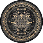 Unique Loom Taftan Collection Border Geometric Tribal Inspired Design Area Rug (8' 0 x 8' 0 Round, Black/ Gray)