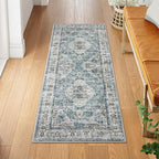 Uphome Bathroom Runner Rug, Distressed Tribal Farmhouse Blue Bathroom Mat, Long Bathroom Rugs Non Slip Washable, Oriental Retro Boho Bath Mat Runner for Bathtub Sink Hallway, 24x59 inch