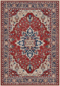 Area Rugs 3'x5' Washable Non-Slip, Floral Vintage Distress Print Pattern Medallion Carpet for Living Room Bedroom Dining Room, Red Blue