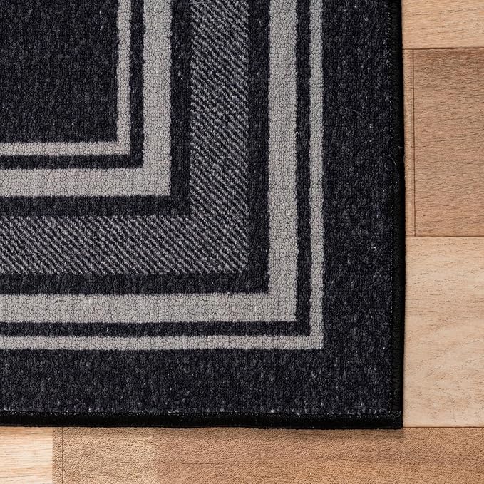 Beverly Rug Non Slip Area Rugs 5x7 Modern Bordered Non Skid Rubber Backing Soft Area Rug for Living Dining Room Easy to Clean Non Shedding Kitchen Bedroom Indoor Carpet 5 x 7 Black
