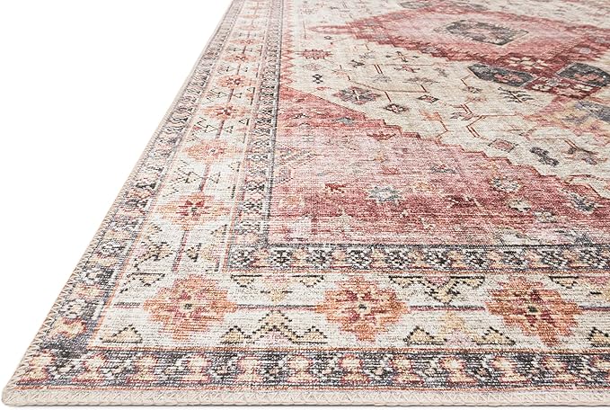 Loloi Skye Collection SKY-02 Ivory/Berry 7' x 9' Oval Area Rug