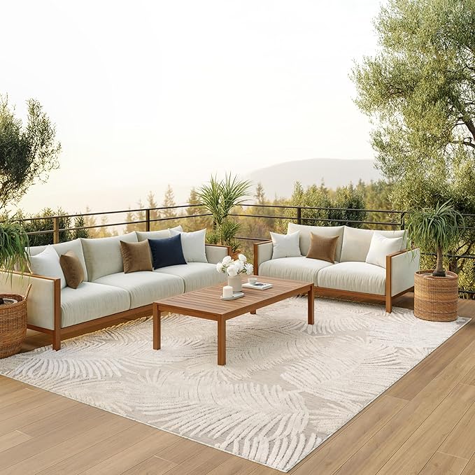 Nourison Home Suncoast Beige 9' x 12' Area Rug - Easy Clean, Non Shedding, Bed Room, Living Room, Dining Room, Kitchen (9' x 12')