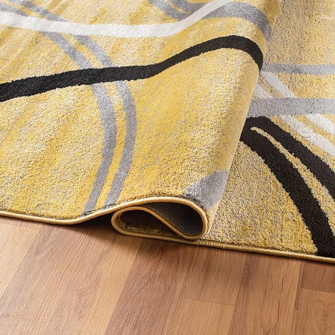 Rugshop Wavy Circles Design Area Rug, Fade-Resistant Carpet for Living Room, Bedroom, or Dining Room, Grand Room,Open Spaces Yellow, 8'8" x 12'
