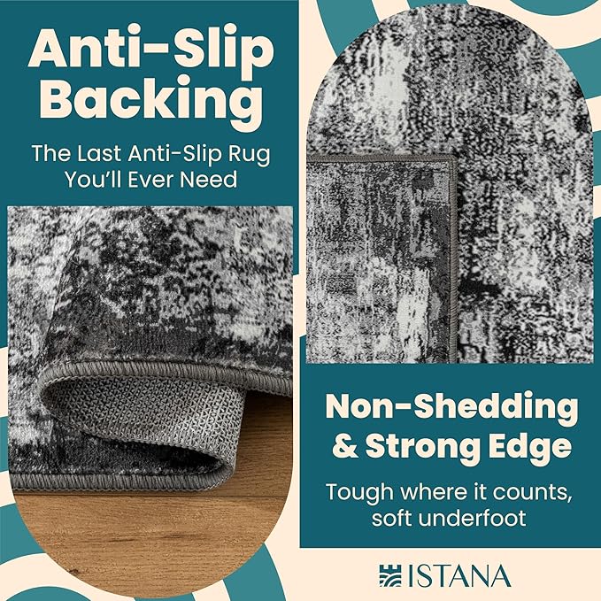 Istana 2x3 Area Rug - Grey Black Boho Rugs for Living Room 2x3 - Foldable Small Rugs for Bedroom - Stain Resistant Washable Rug Non Slip - Eco-Friendly Area Rugs Indoor