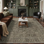 9x12 Area Rug Machine Washable Boho Rug for Living Room,Ultra-Thin Low Pile Carpet,Lightweight Indoor Printed Rug,Non Slip Floral Area Rug for Bedroom, Dining Room, Home Office,Vintage Sage Green