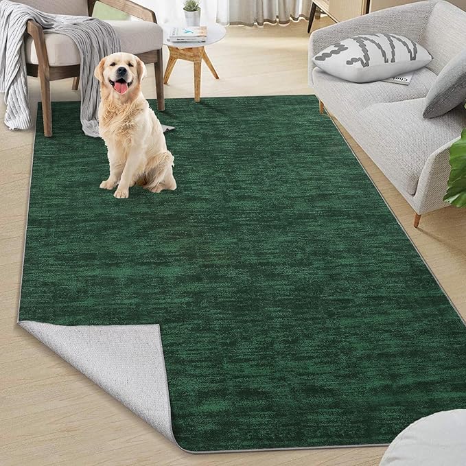 RUGSREAL 5x7 Living Room Area Rugs Modern Solid Color Area Rug Non-Slip Floor Carpet Indoor Washable Dining Room Contemporary Area Rug for Bedroom Kitchen Home Office, Dark Green