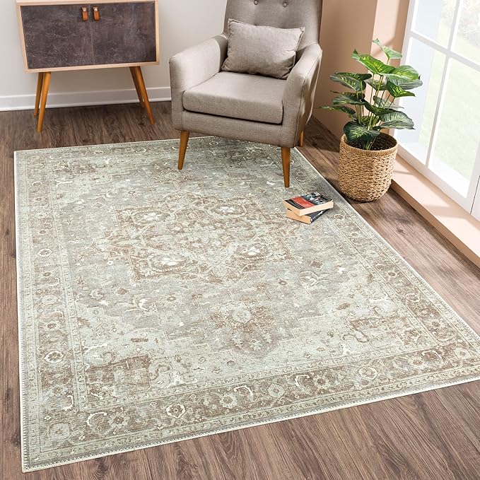 Bloom Rugs Washable Non-Slip 9' x 12' Rug - Beige/Gray Traditional Area Rug for Living Room, Bedroom, Dining Room, and Kitchen - Exact Size: 9' x 12'