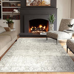 ReaLife Rugs Machine Washable Area Rug - Living Room Bedroom Bathroom Kitchen Entryway Office - Padded Low Pile Stain Resistant Premium - Boho Farmhouse Vintage - Lyle - Beige Ivory 4' x 6'